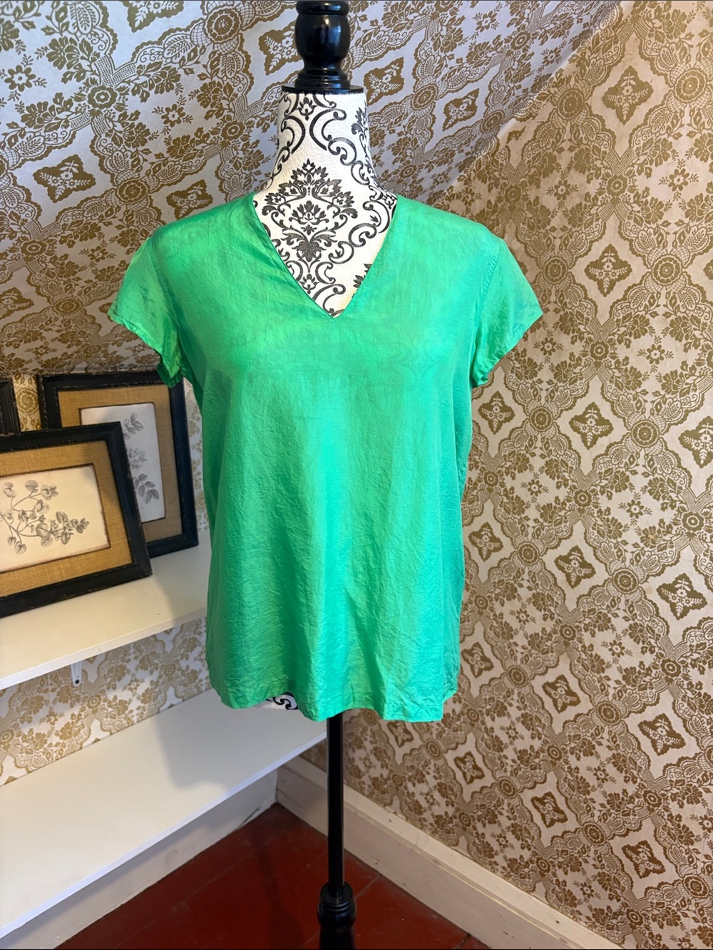 Bright Green V-Neck Women's Top